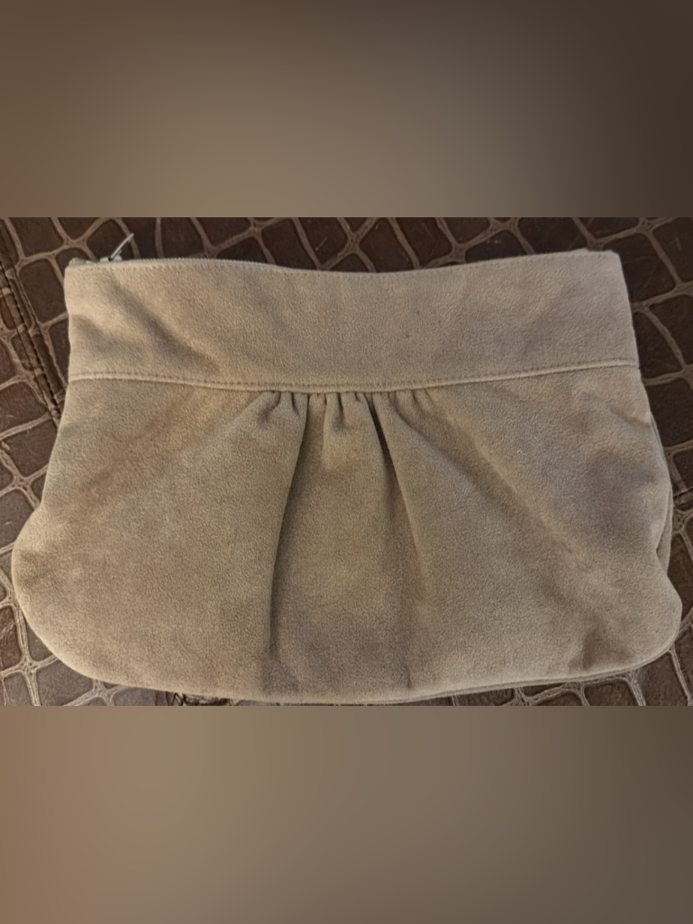 Vintage Taupe Suede Clutch Bag